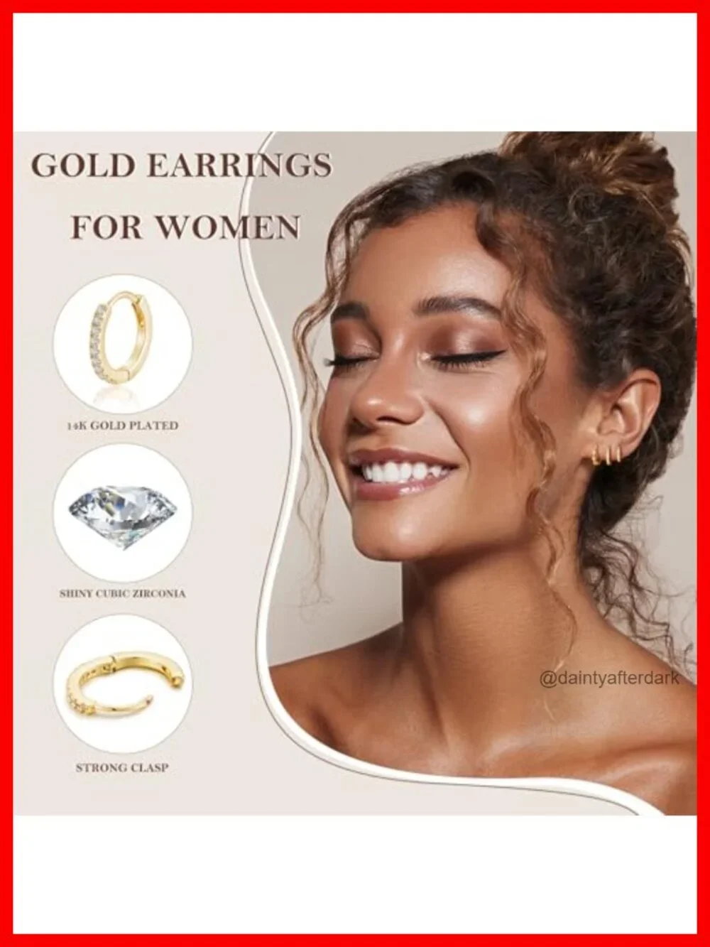 5 Pairs Gold Hoop Earrings for Women with CZ, Hypoallergenic 14K Gold Plated